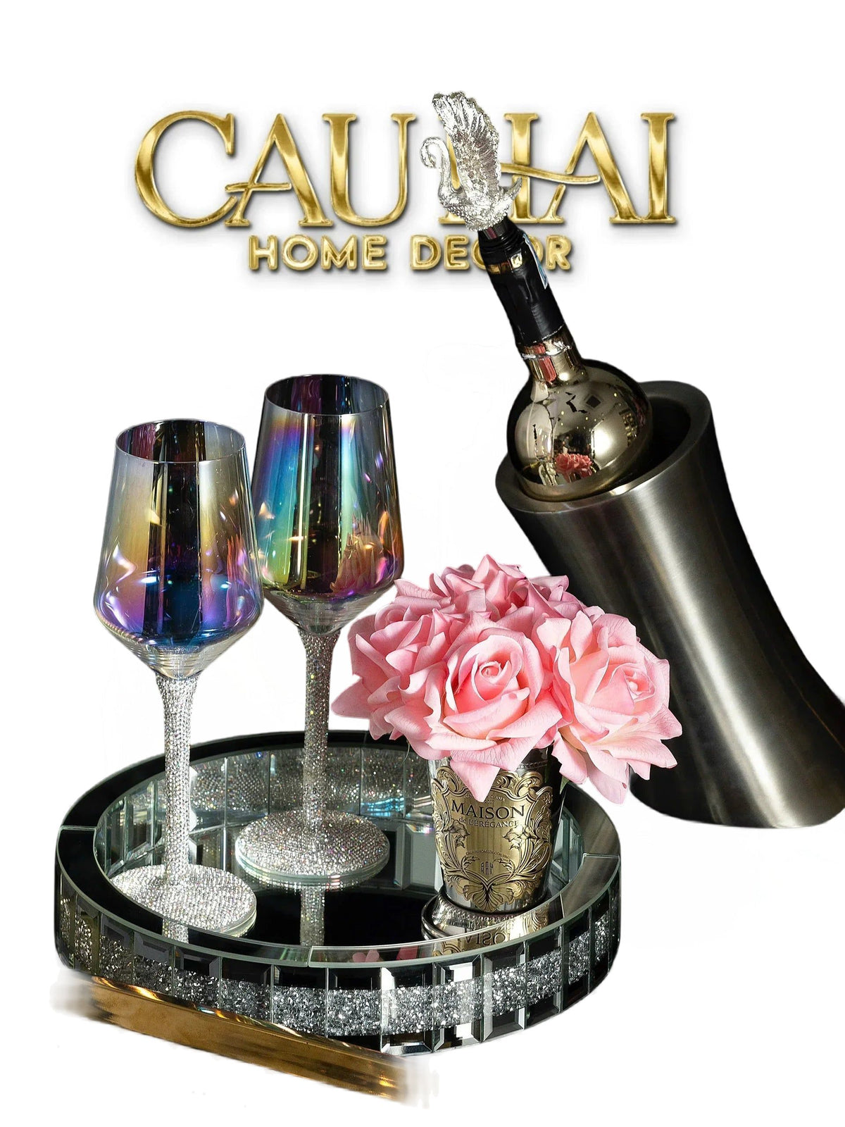 Haute Folie - Khay Gương Tròn Đế Xoay Starlight Mirrored Argenté D30-KHAY TRANG TRÍ-Đối tác tại Trung Quốc theo từng đơn đặt hàng-CẬU HAI HOME DECOR