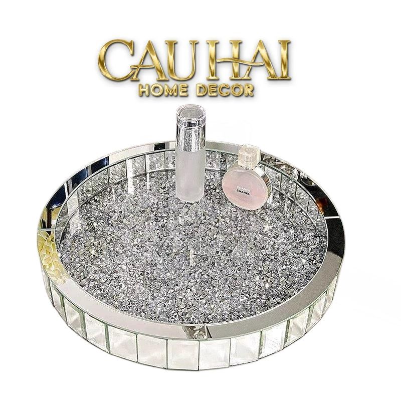 Haute Folie - Khay Gương Tròn Đế Xoay Starlight Mirrored Argenté D30-KHAY TRANG TRÍ-Đối tác tại Trung Quốc theo từng đơn đặt hàng-CẬU HAI HOME DECOR