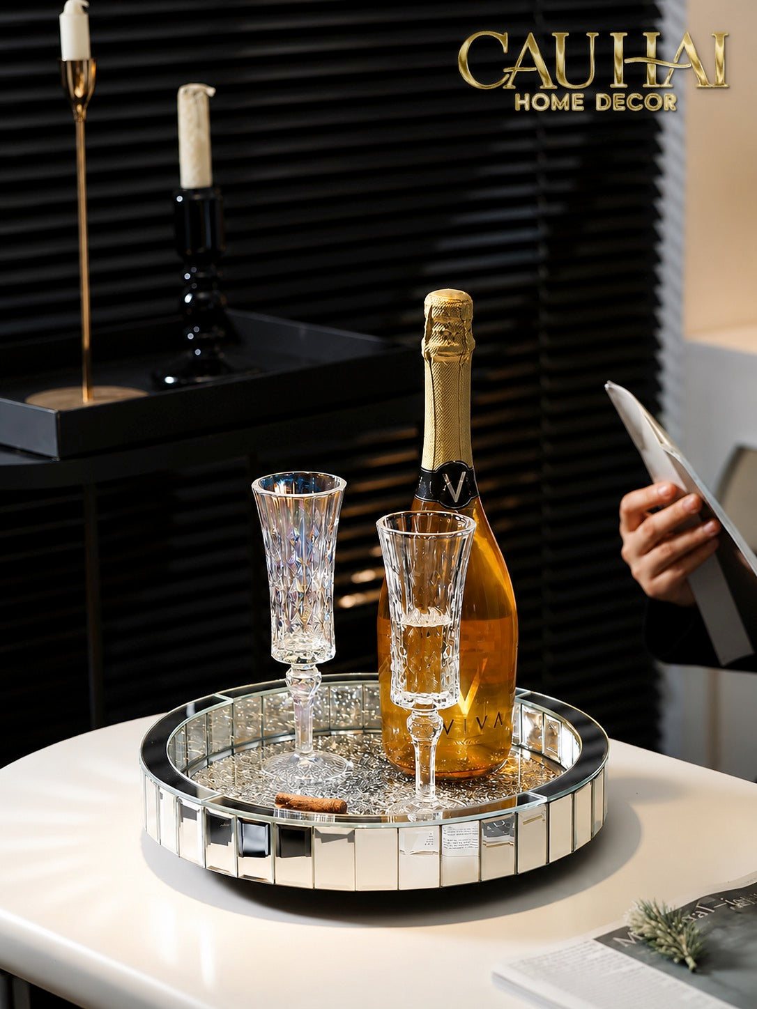 Haute Folie - Khay Gương Tròn Đế Xoay Starlight Mirrored Argenté D30-KHAY TRANG TRÍ-Đối tác tại Trung Quốc theo từng đơn đặt hàng-CẬU HAI HOME DECOR