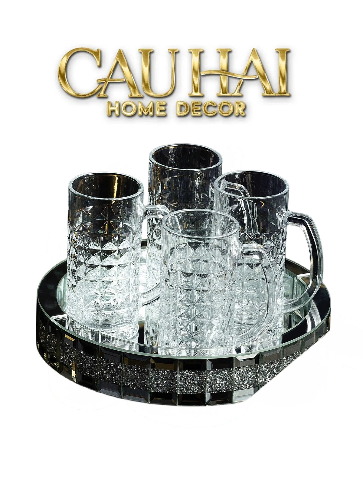 Haute Folie - Khay Gương Tròn Đế Xoay Starlight Mirrored Argenté D30-KHAY TRANG TRÍ-Đối tác tại Trung Quốc theo từng đơn đặt hàng-CẬU HAI HOME DECOR