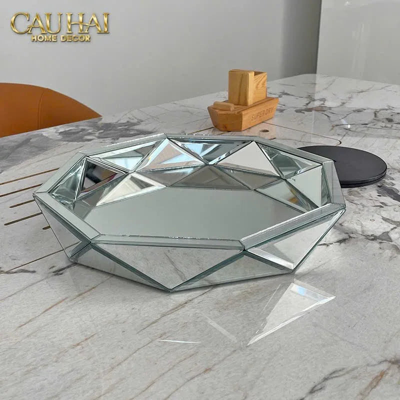 Haute Folie - Khay Gương Tròn Diamond Facetté Platinum Éclat Decoratives Trays D34-CẬU HAI HOME DECOR