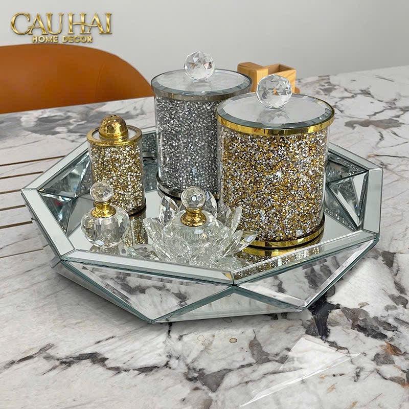 Haute Folie - Khay Gương Tròn Diamond Facetté Platinum Éclat Decoratives Trays D34-CẬU HAI HOME DECOR