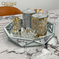Haute Folie - Khay Gương Tròn Diamond Facetté Platinum Éclat Decoratives Trays D34-CẬU HAI HOME DECOR