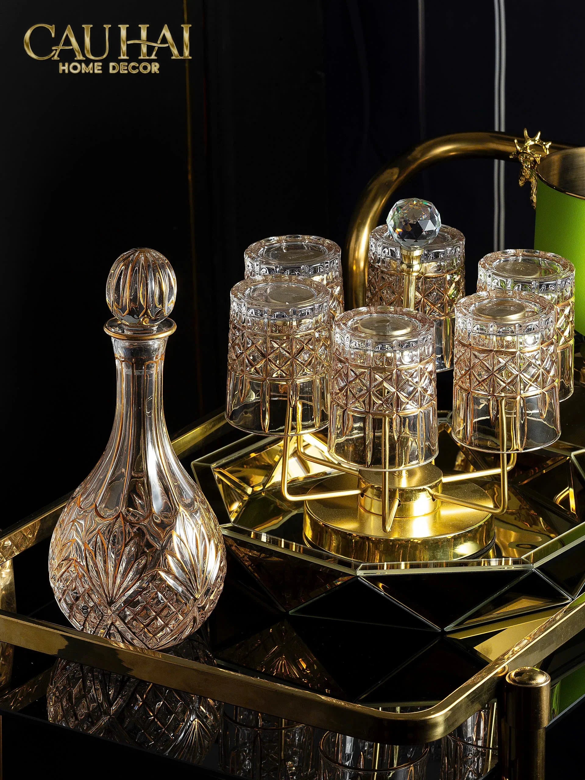 Haute Folie - Khay Gương Tròn Diamond Facetté Soleil Éclat Decoratives Trays D34-CẬU HAI HOME DECOR