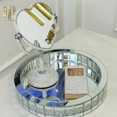 Haute Folie - Khay Gương Tròn Đính Kim Cương Bling Bling Silver Ronde Mirror Decoratives Trays D30-CẬU HAI HOME DECOR