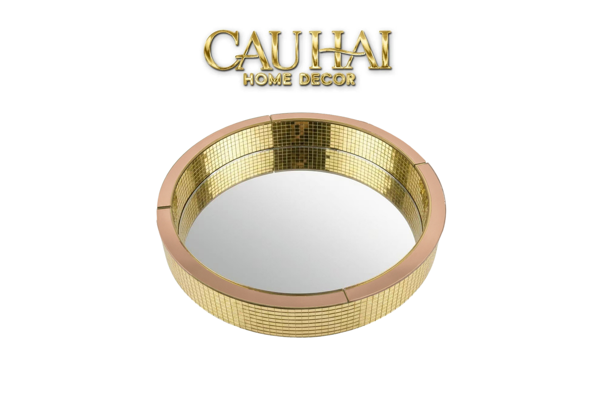 Haute Folie - Khay Gương Tròn Mosaic Gold Viền Rosé D28-CẬU HAI HOME DECOR-CẬU HAI HOME DECOR