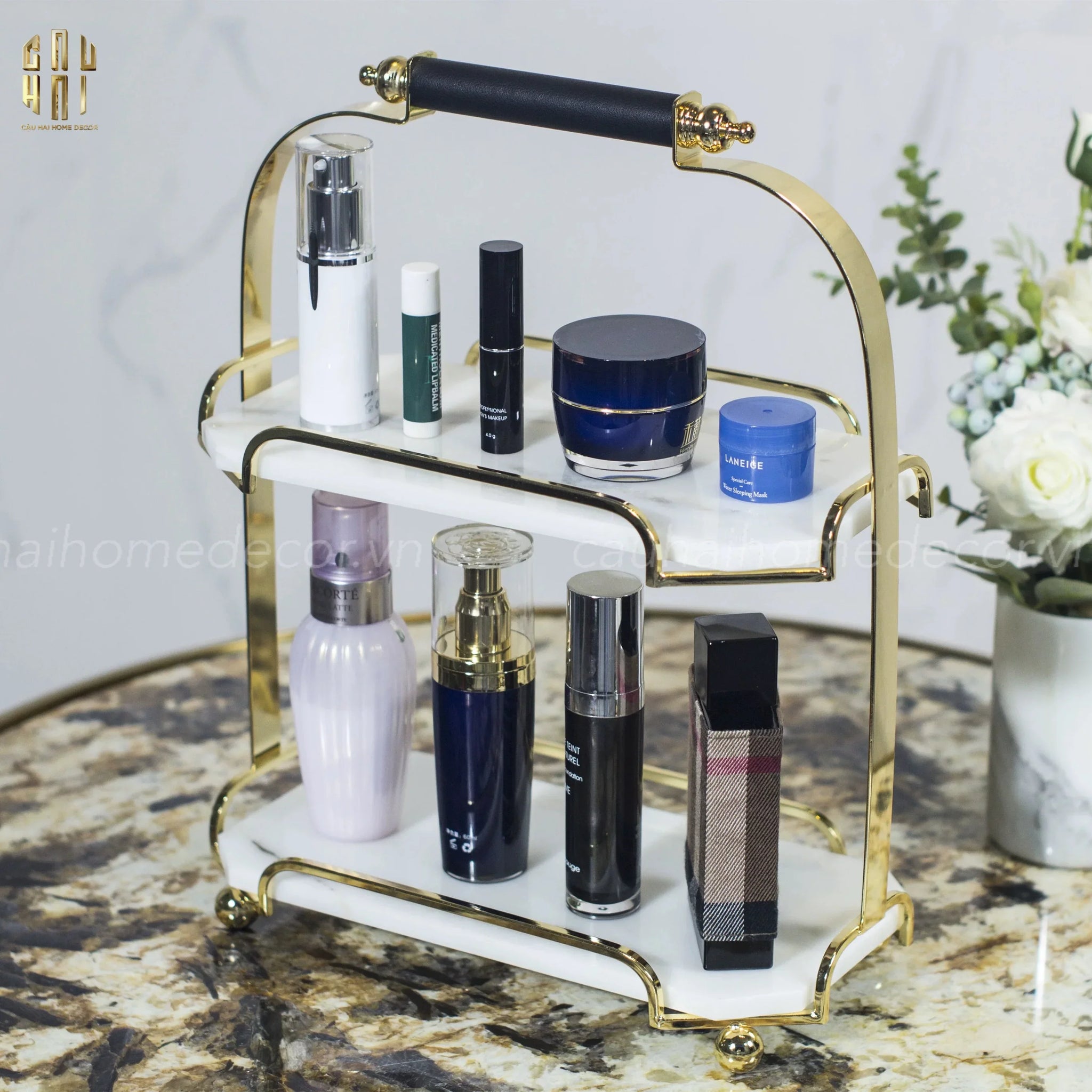 Haute Folie - Khay Kệ Bàn Trang Điểm 2 Tầng Đá Marble Trắng - Manor Tiered Organizers 30x37-CẬU HAI HOME DECOR