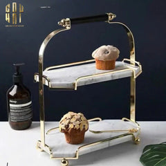 Haute Folie - Khay Kệ Bàn Trang Điểm 2 Tầng Đá Marble Trắng - Manor Tiered Organizers 30x37-CẬU HAI HOME DECOR