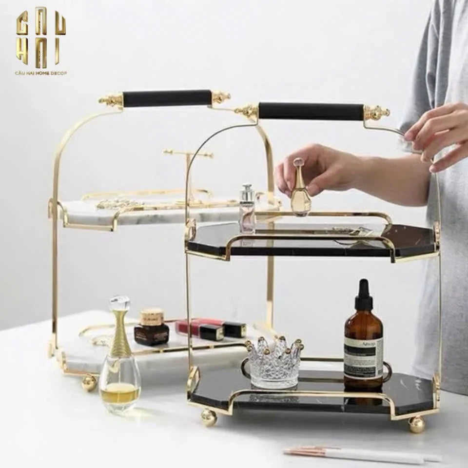 Haute Folie - Khay Kệ Bàn Trang Điểm 2 Tầng Đá Marble Trắng - Manor Tiered Organizers 30x37-CẬU HAI HOME DECOR