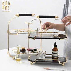 Haute Folie - Khay Kệ Bàn Trang Điểm 2 Tầng Đá Marble Trắng - Manor Tiered Organizers 30x37-CẬU HAI HOME DECOR