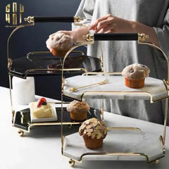 Haute Folie - Khay Kệ Bàn Trang Điểm 2 Tầng Đá Marble Trắng - Manor Tiered Organizers 30x37-CẬU HAI HOME DECOR