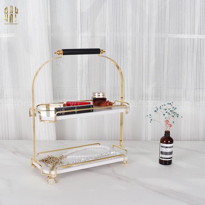 Haute Folie - Khay Kệ Bàn Trang Điểm 2 Tầng Đá Marble Trắng - Manor Tiered Organizers 30x37-CẬU HAI HOME DECOR