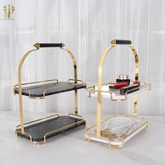 Haute Folie - Khay Kệ Bàn Trang Điểm 2 Tầng Đá Marble Trắng - Manor Tiered Organizers 30x37-CẬU HAI HOME DECOR