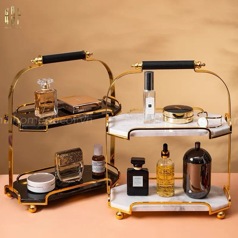 Haute Folie - Khay Kệ Bàn Trang Điểm 2 Tầng Đá Marble Trắng - Manor Tiered Organizers 30x37-CẬU HAI HOME DECOR
