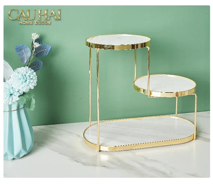 Haute Folie - Khay Kệ Đá Marble Trắng Tròn 2 Tầng Bàn Trang Điểm - New Orion Urban Marble Trays-CẬU HAI HOME DECOR