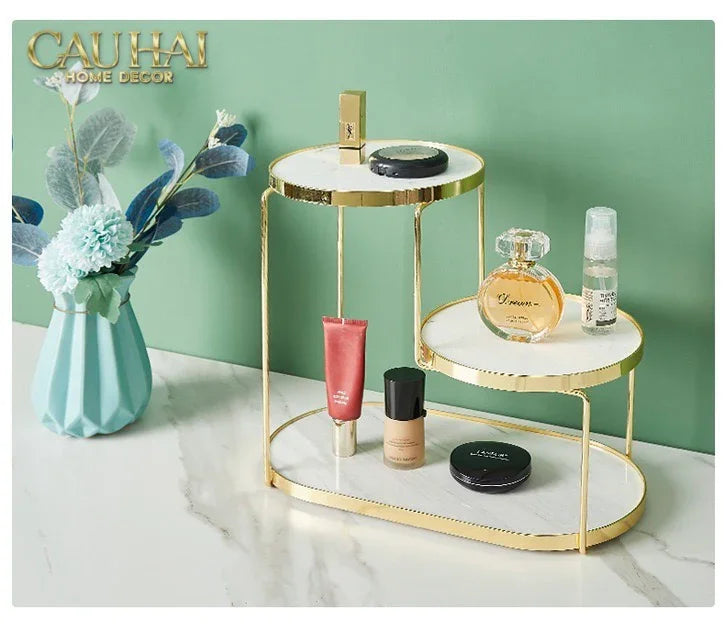Haute Folie - Khay Kệ Đá Marble Trắng Tròn 2 Tầng Bàn Trang Điểm - New Orion Urban Marble Trays-CẬU HAI HOME DECOR