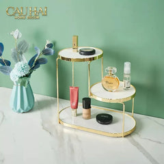 Haute Folie - Khay Kệ Đá Marble Trắng Tròn 2 Tầng Bàn Trang Điểm - New Orion Urban Marble Trays-CẬU HAI HOME DECOR