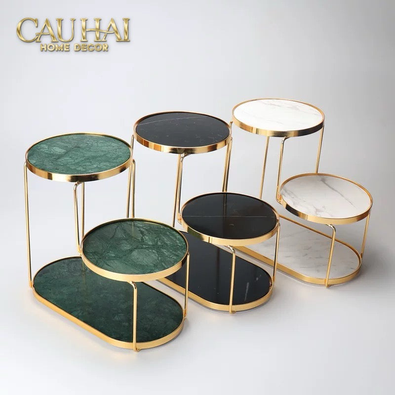 Haute Folie - Khay Kệ Đá Marble Trắng Tròn 2 Tầng Bàn Trang Điểm - New Orion Urban Marble Trays-CẬU HAI HOME DECOR