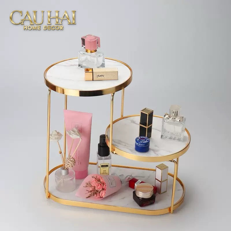 Haute Folie - Khay Kệ Đá Marble Trắng Tròn 2 Tầng Bàn Trang Điểm - New Orion Urban Marble Trays-CẬU HAI HOME DECOR