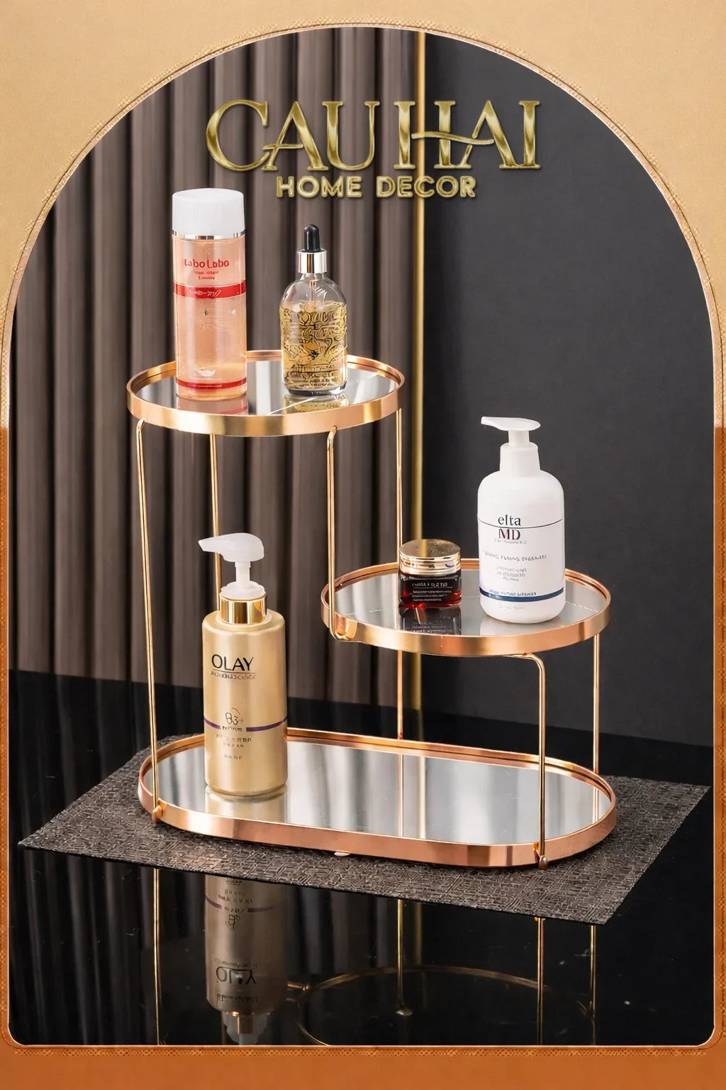 Haute Folie - Khay Kệ Gương Tròn 2 Tầng Bàn Trang Điểm - New Oracle Beauty Mirror Trays-KHAY TRANG TRÍ-CẬU HAI HOME DECOR