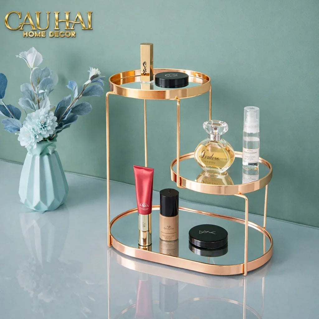 Haute Folie - Khay Kệ Gương Tròn 2 Tầng Bàn Trang Điểm - New Oracle Beauty Mirror Trays-KHAY TRANG TRÍ-CẬU HAI HOME DECOR