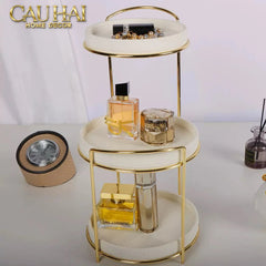 Haute Folie - Khay Kệ Mỹ Phẩm Da 3 Tầng Lux Leather Ivoire Beauty Vanity 21x42-CẬU HAI HOME DECOR