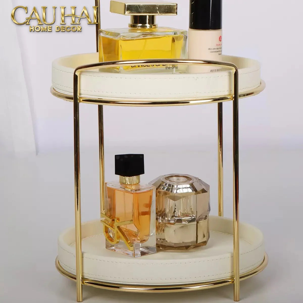 Haute Folie - Khay Kệ Mỹ Phẩm Da 3 Tầng Lux Leather Ivoire Beauty Vanity 21x42-CẬU HAI HOME DECOR