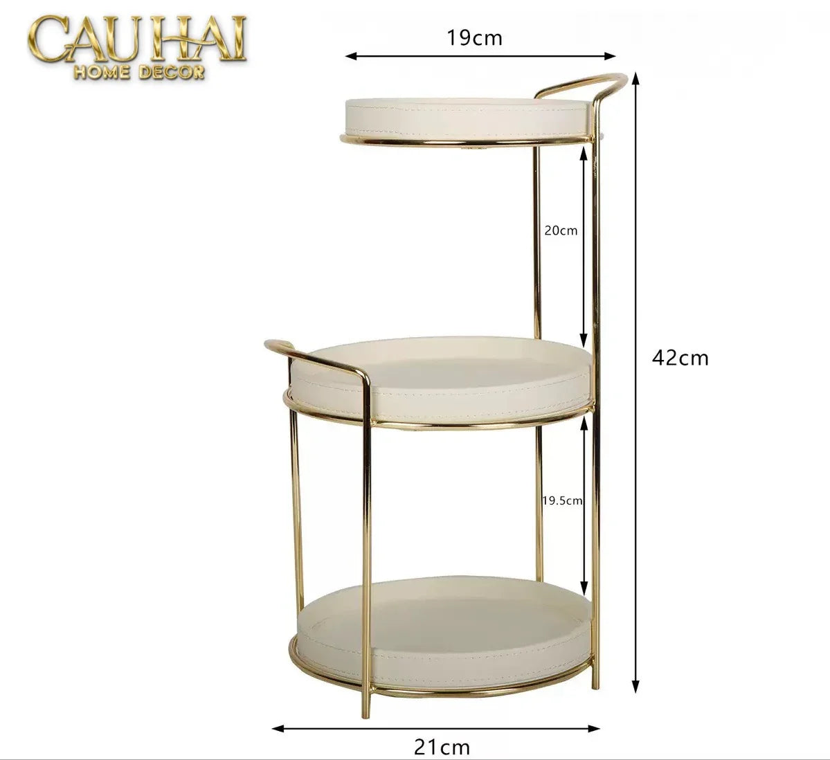 Haute Folie - Khay Kệ Mỹ Phẩm Da 3 Tầng Lux Leather Ivoire Beauty Vanity 21x42-CẬU HAI HOME DECOR