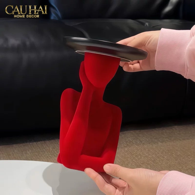 Haute Folie - Tượng Cô Gái Nhung Đỏ Muse de Velours Rouge Coupelle 22x15-CẬU HAI HOME DECOR