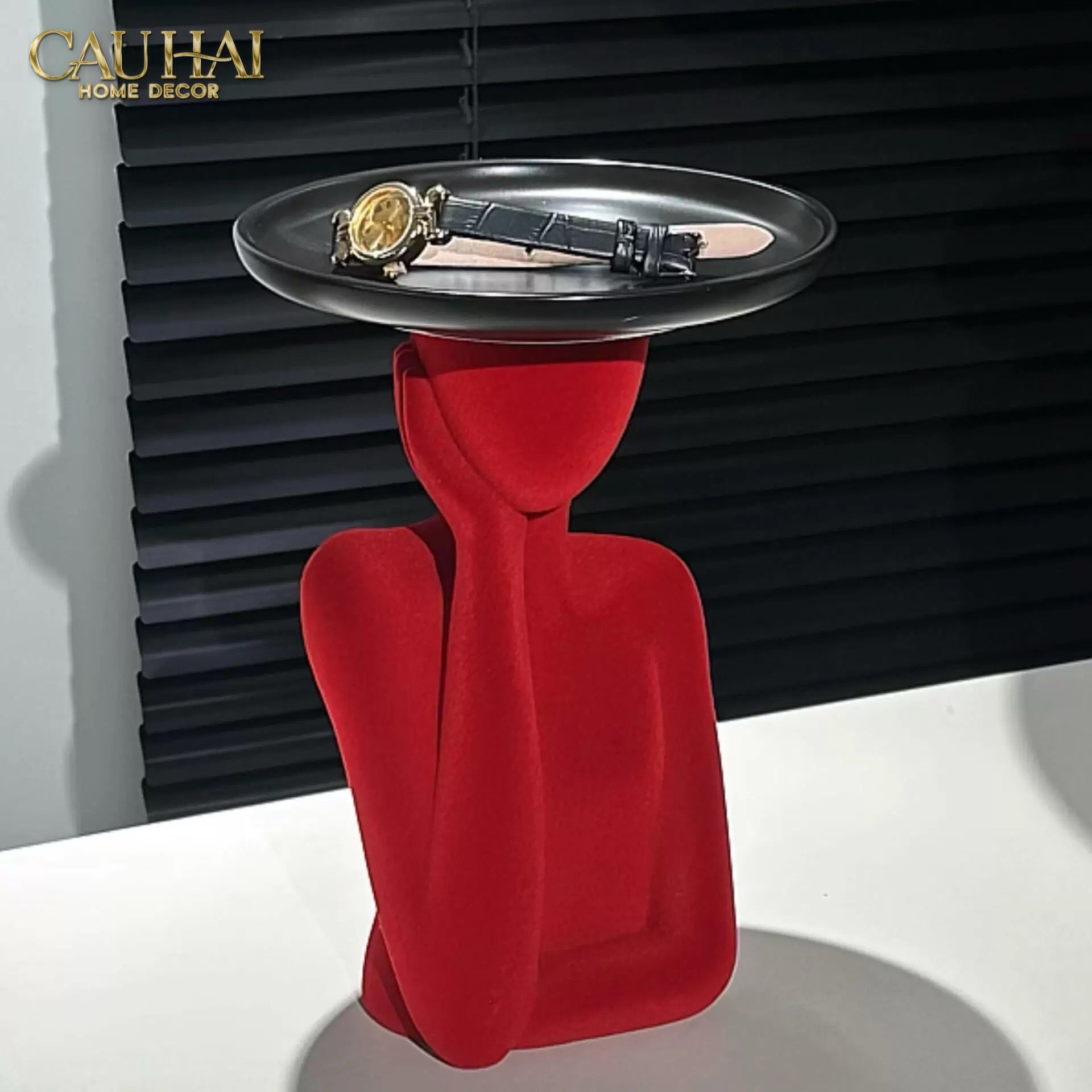 Haute Folie - Tượng Cô Gái Nhung Đỏ Muse de Velours Rouge Coupelle 22x15-CẬU HAI HOME DECOR