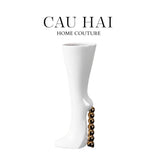 HOME COUTURE - BÌNH HOA CATWALK HIGH HEEL PEARL WHITE VASE H38-CẬU HAI HOME DECOR