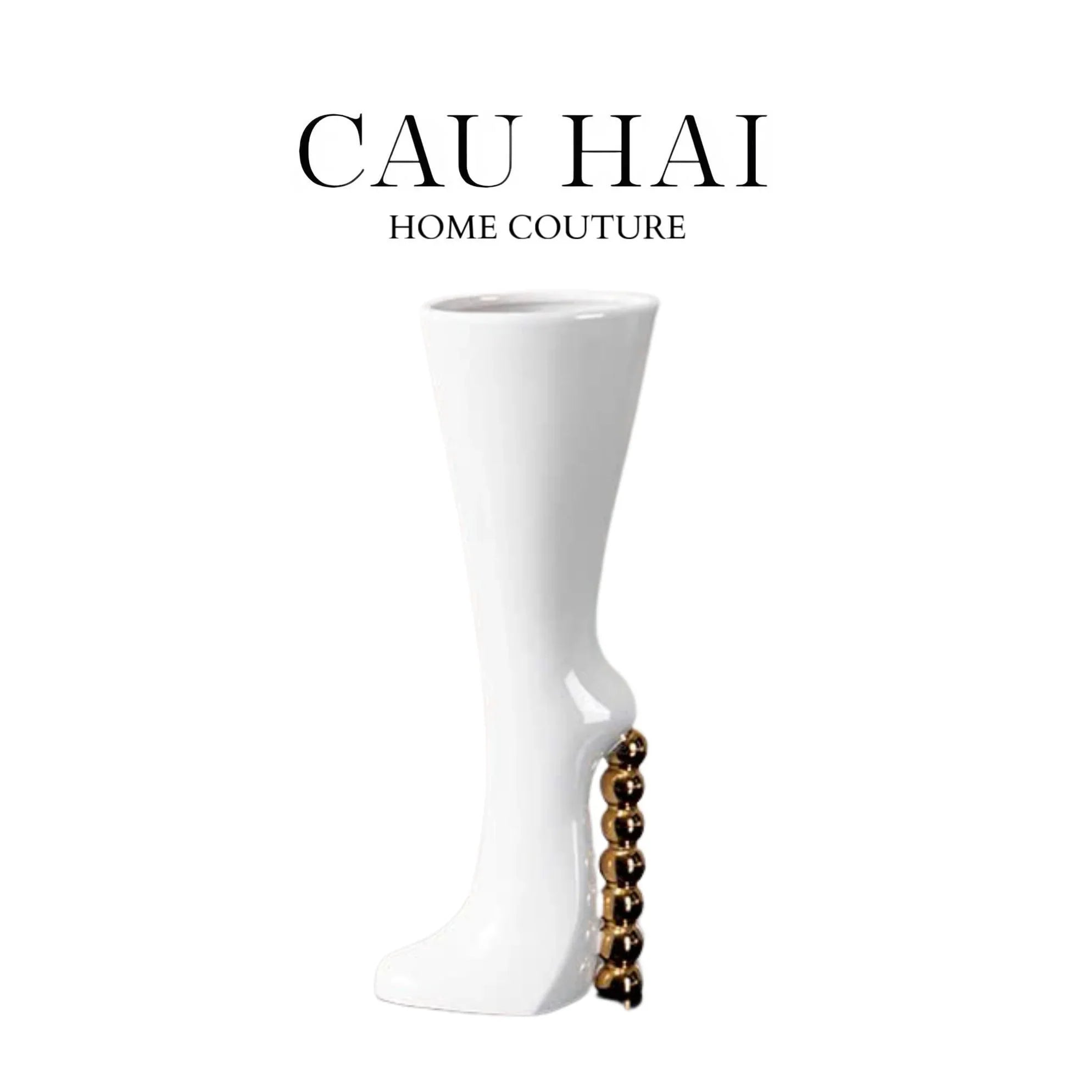 HOME COUTURE - BÌNH HOA CATWALK HIGH HEEL PEARL WHITE VASE H38-CẬU HAI HOME DECOR