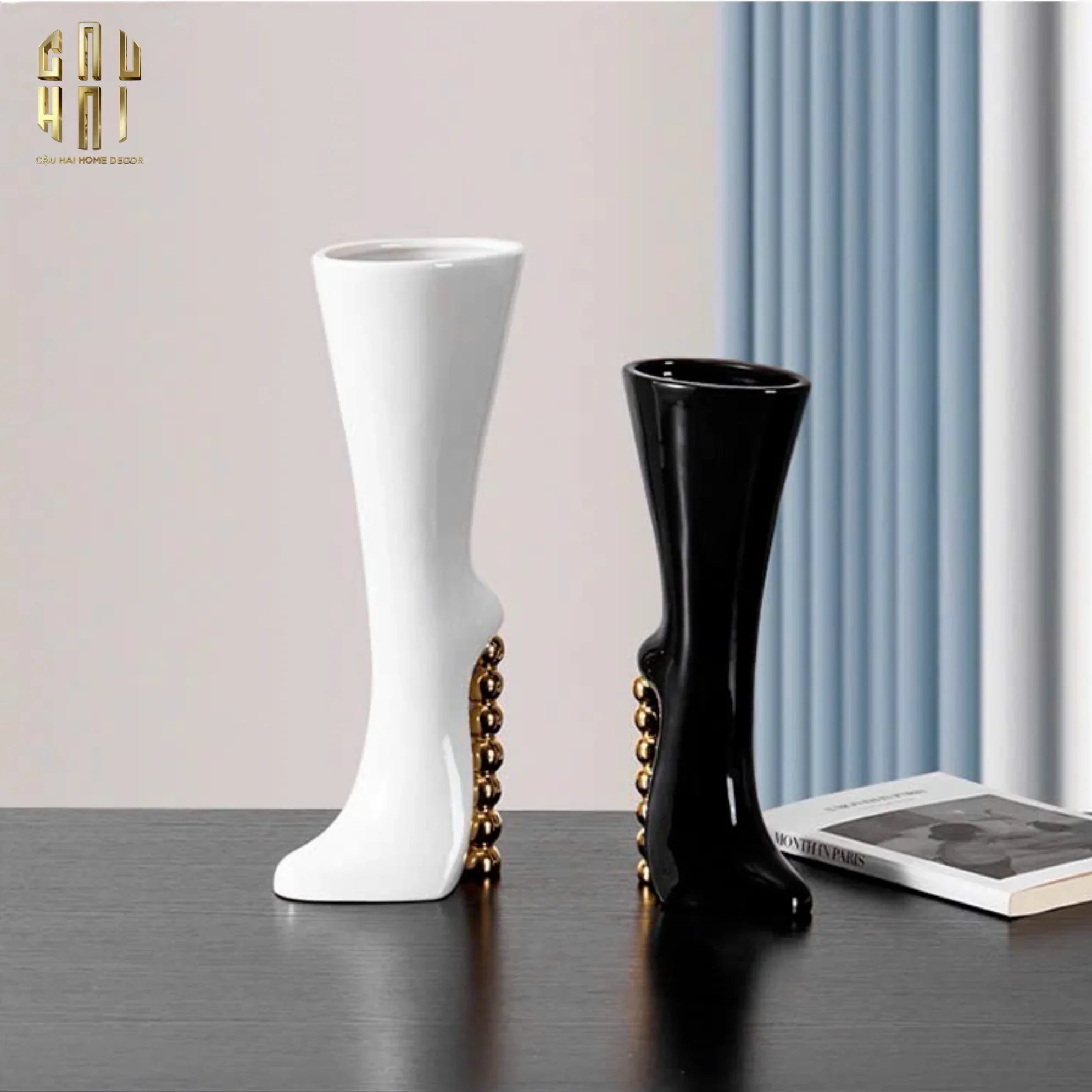 HOME COUTURE - BÌNH HOA CATWALK HIGH HEEL PEARL WHITE VASE H38-CẬU HAI HOME DECOR