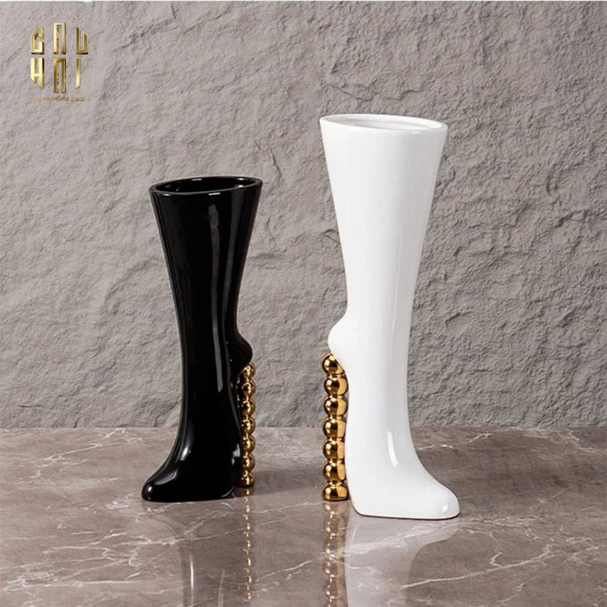 HOME COUTURE - BÌNH HOA CATWALK HIGH HEEL PEARL WHITE VASE H38-CẬU HAI HOME DECOR