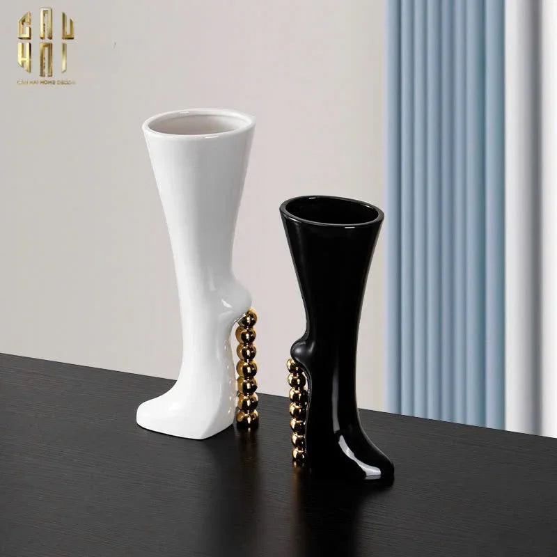 HOME COUTURE - BÌNH HOA CATWALK HIGH HEEL PEARL WHITE VASE H38-CẬU HAI HOME DECOR