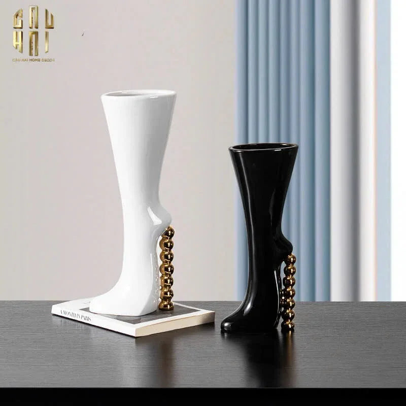 HOME COUTURE - BÌNH HOA CATWALK HIGH HEEL PEARL WHITE VASE H38-CẬU HAI HOME DECOR
