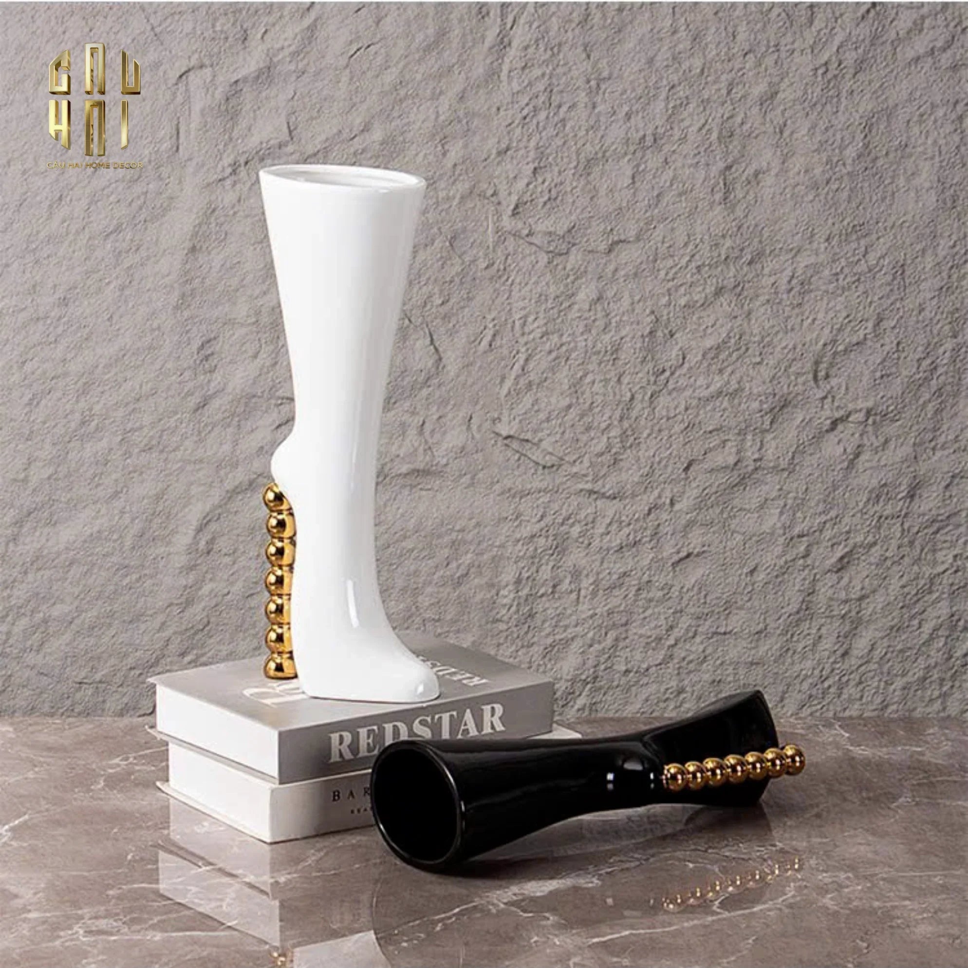 HOME COUTURE - BÌNH HOA CATWALK HIGH HEEL PEARL WHITE VASE H38-CẬU HAI HOME DECOR
