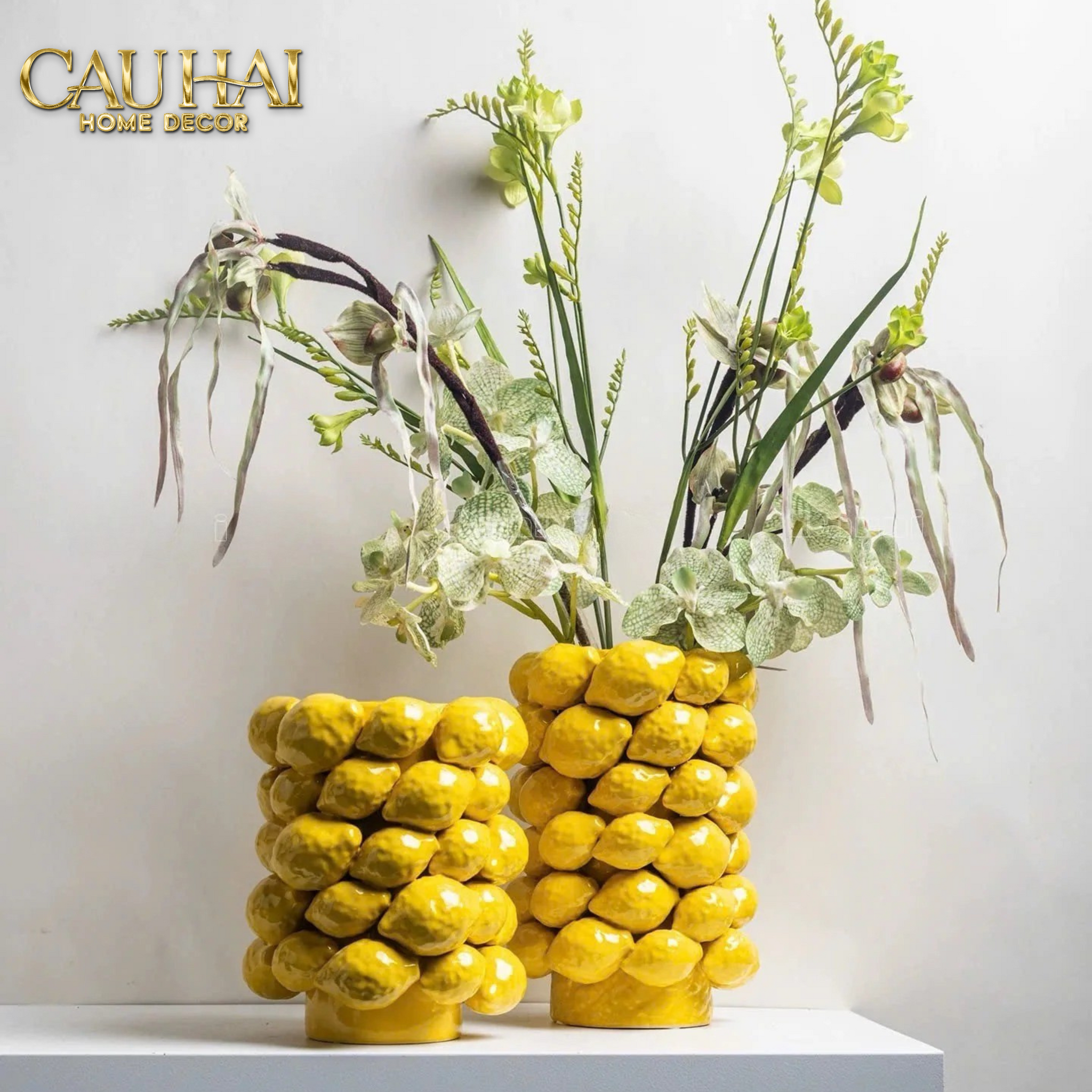 Home Couture - Bình Hoa Ceramic Citron - Éclat Jaune H25 - CẬU HAI HOME DECOR