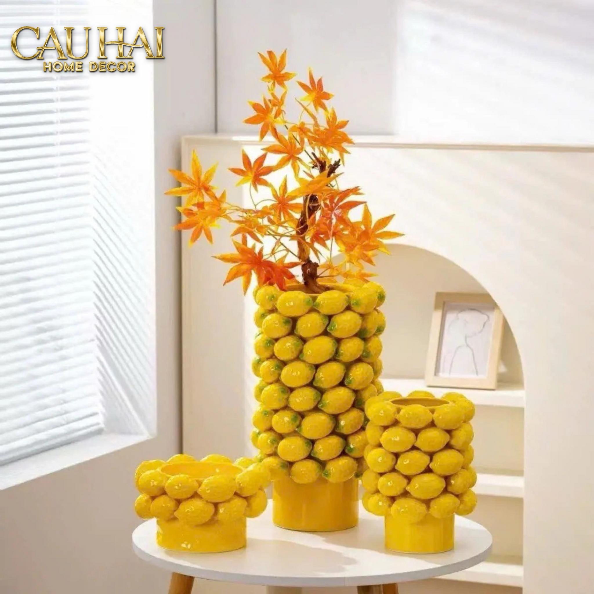 Home Couture - Bình Hoa Ceramic Citron - Éclat Jaune H25 - CẬU HAI HOME DECOR