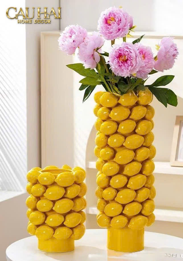 Home Couture - Bình Hoa Ceramic Citron - Éclat Jaune H25 - CẬU HAI HOME DECOR