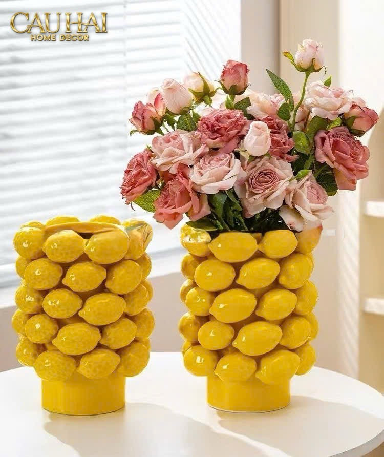 Home Couture - Bình Hoa Ceramic Citron - Éclat Jaune H25 - CẬU HAI HOME DECOR