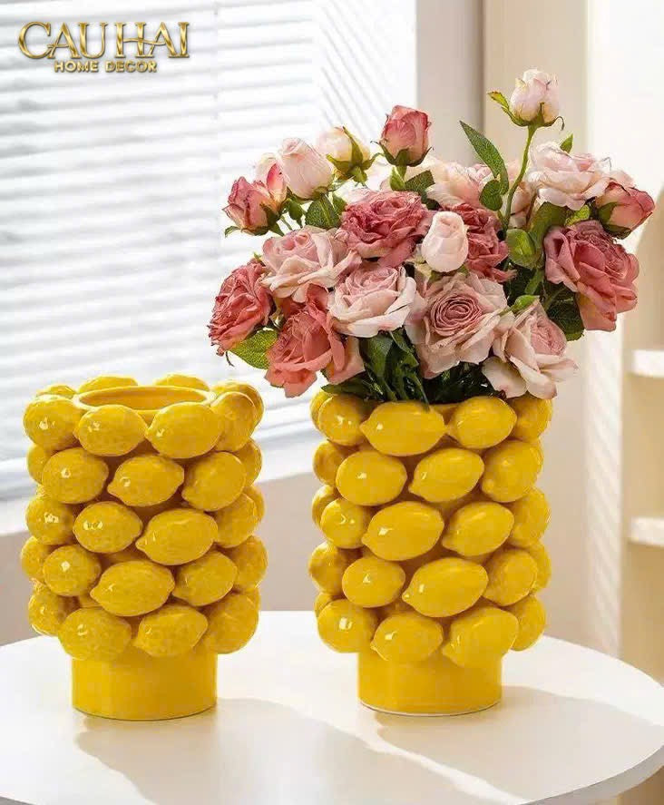 Home Couture - Bình Hoa Ceramic Citron - Éclat Jaune H25 - CẬU HAI HOME DECOR