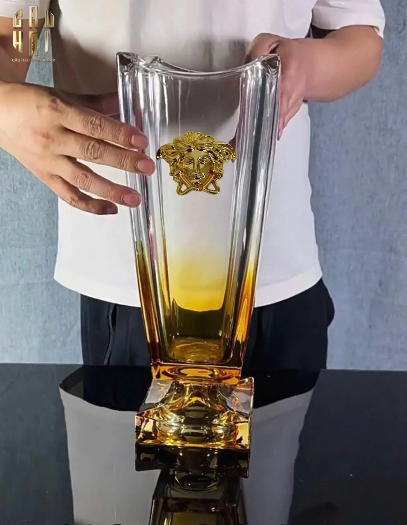 HOME COUTURE - BÌNH HOA CRYSTAL CHAMPAGE MEDUSA H36-CẬU HAI HOME DECOR