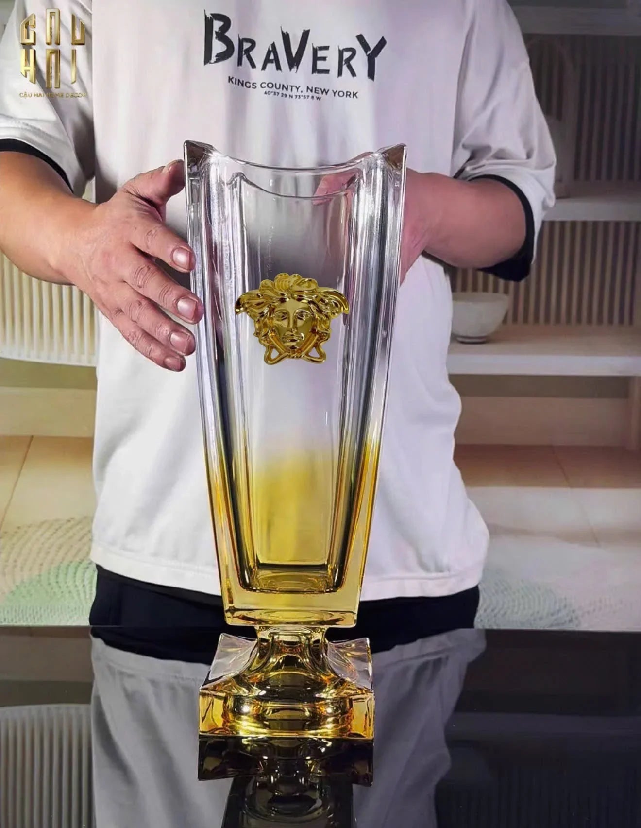 HOME COUTURE - BÌNH HOA CRYSTAL CHAMPAGE MEDUSA H36-CẬU HAI HOME DECOR