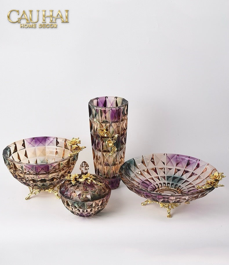 HOME COUTURE - BÌNH HOA PHA LÊ BRASS VIOLET PLUM-CẬU HAI HOME DECOR