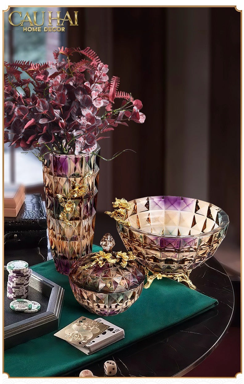 HOME COUTURE - BÌNH HOA PHA LÊ BRASS VIOLET PLUM-CẬU HAI HOME DECOR