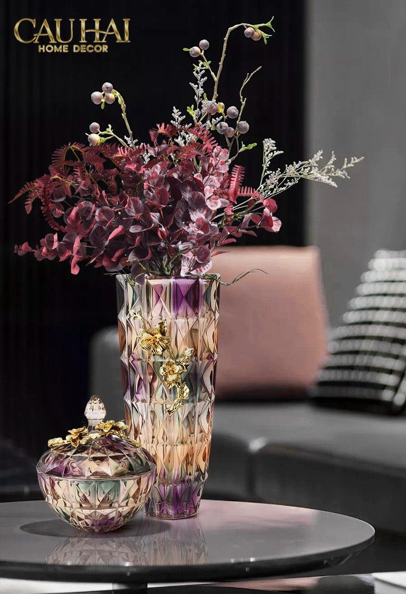 HOME COUTURE - BÌNH HOA PHA LÊ BRASS VIOLET PLUM-CẬU HAI HOME DECOR