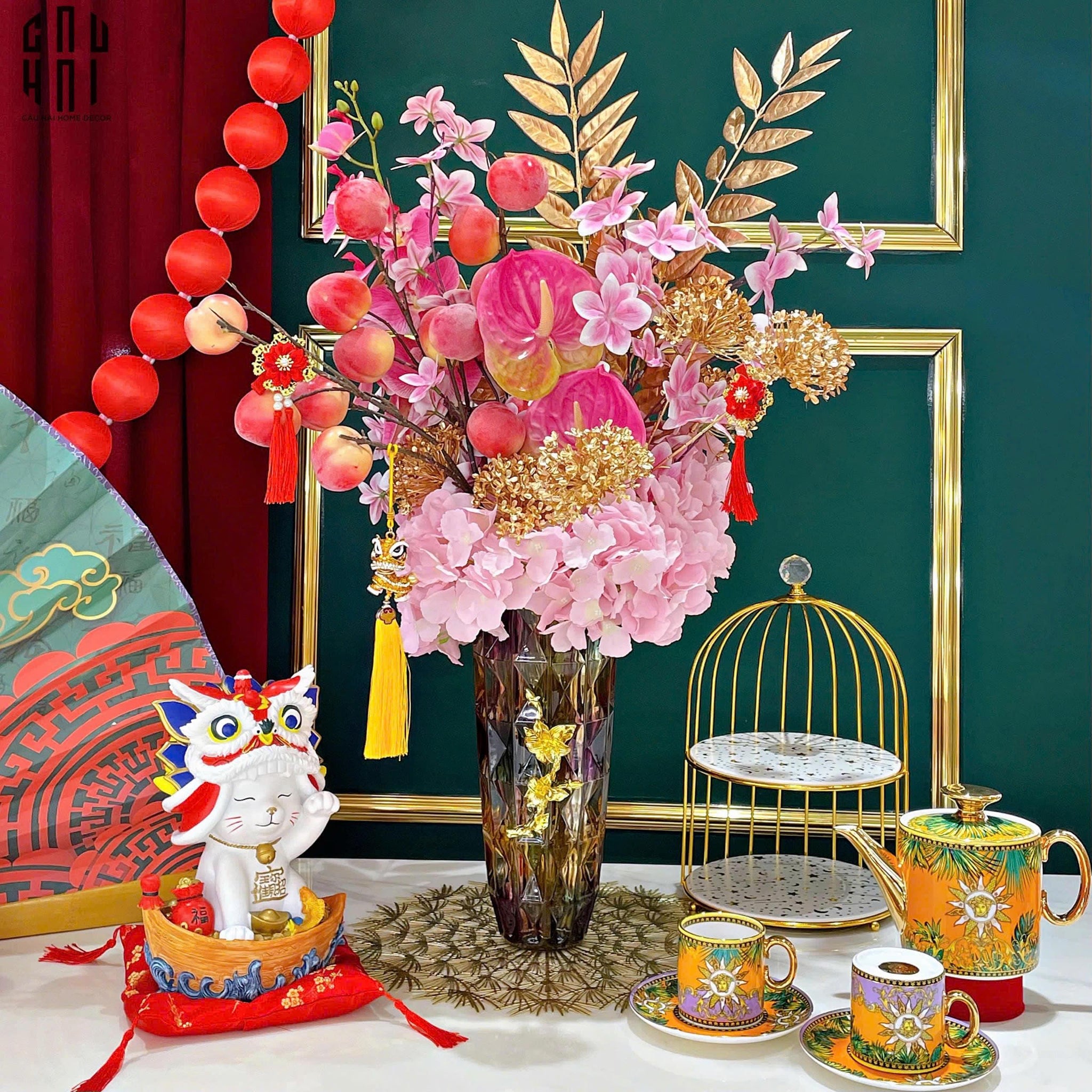 HOME COUTURE - BÌNH HOA PHA LÊ BRASS VIOLET PLUM-CẬU HAI HOME DECOR