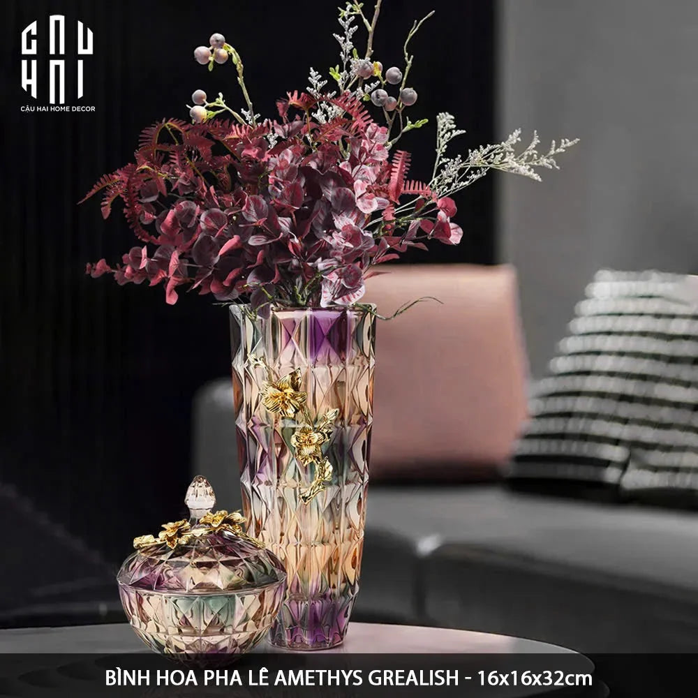 HOME COUTURE - BÌNH HOA PHA LÊ BRASS VIOLET PLUM-CẬU HAI HOME DECOR