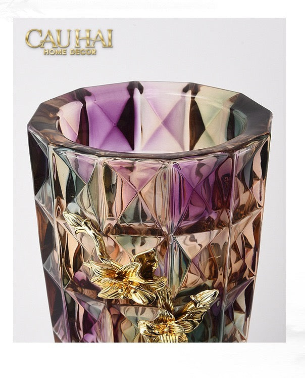 HOME COUTURE - BÌNH HOA PHA LÊ BRASS VIOLET PLUM-CẬU HAI HOME DECOR